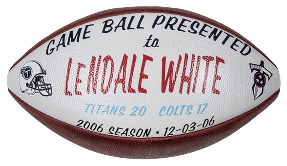 2006 Game Used Football Presented To Tennessee Titans Lendale White From 12/3/06 Game